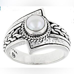 SARDA pearl sterling silver chainlink ring, size 10